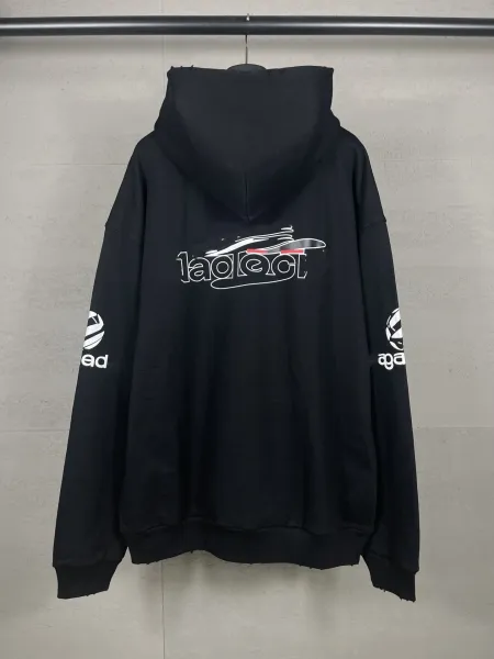 Balenciaga Distressed Logo Hoodie Black - 30