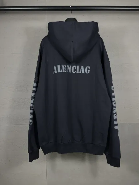 Balenciaga Distressed Logo Hoodie Black - 38