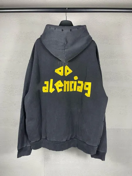 Balenciaga Distressed Logo Hoodie Black - 42