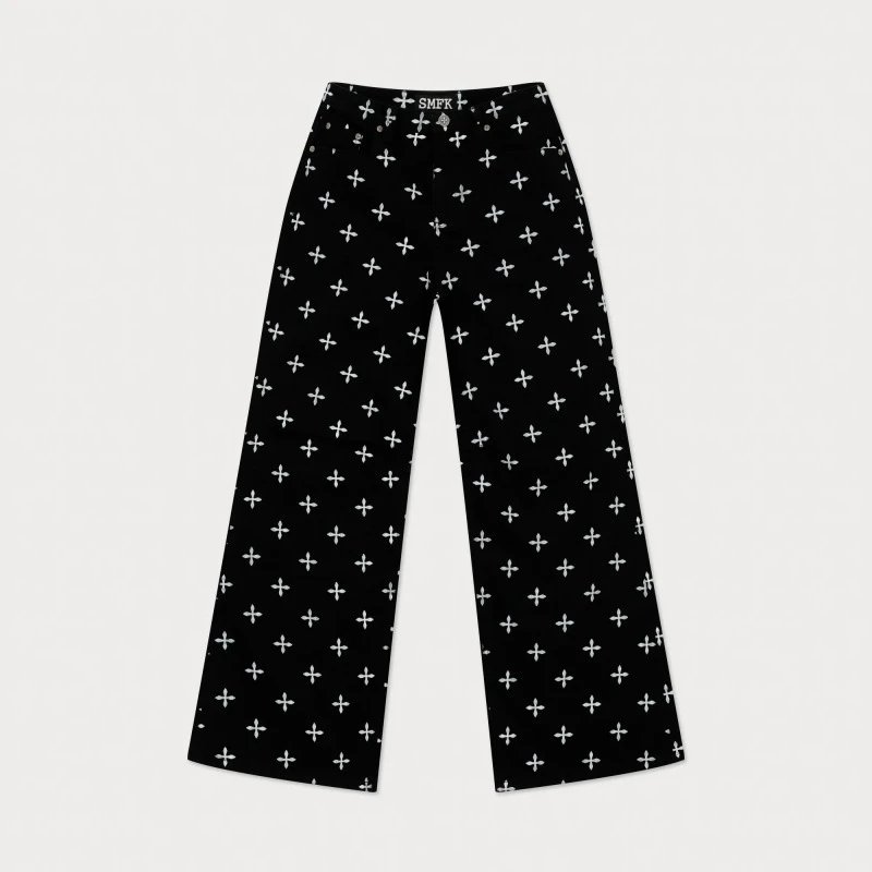 SMF SMFK Cross Print Wide-Leg Pants Black Pants