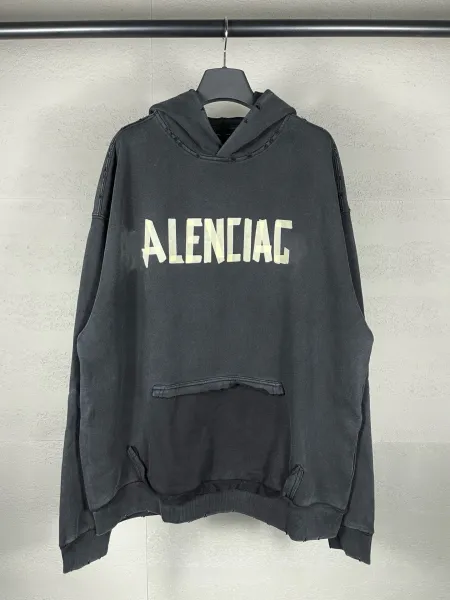 Balenciaga Distressed Logo Hoodie Black - 41