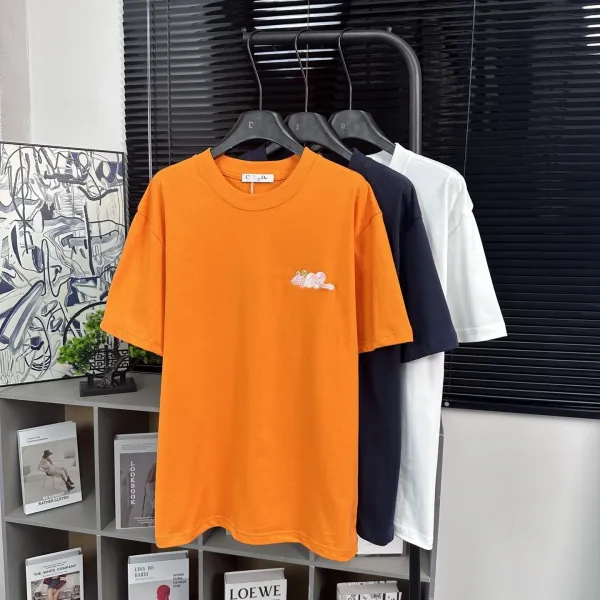 Design Embroidered Logo Oversized T-Shirt Beige - 11