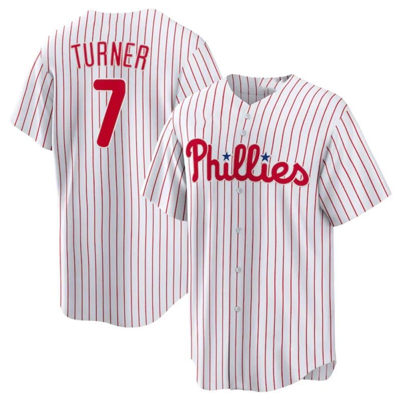 MLB Philadelphia Phillies Trea Turner #7 Home Jersey White Pinstripe Baseball Jersey