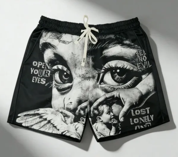 Design Graphic Print Purple Eyes Swim Shorts - 9