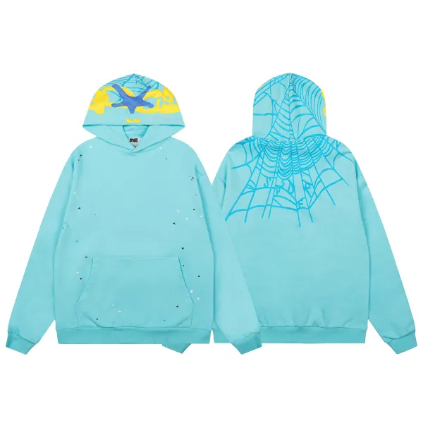 Design Spiderweb Star Print Hoodie Turquoise - 1