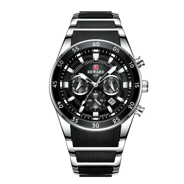 Design Reward VIP Chronograph Black and Silver Watch Watches - 1