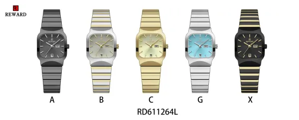 Design Reward Square Dial Two-Tone Stainless Steel Watch with Date and Day Display Watches - 4