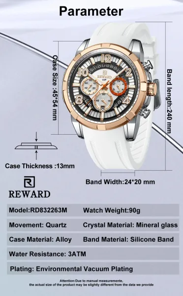 Design Reward VIP Chronograph Light Blue Silicone Strap Watch Watches - 8