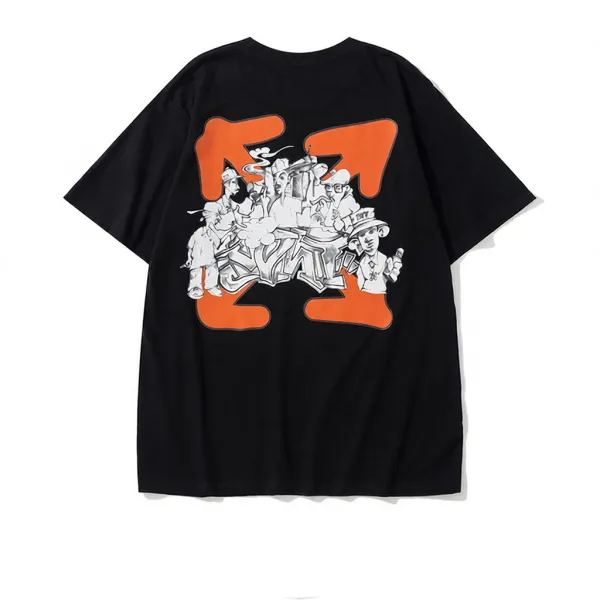 Design Graphic Print Oversized T-Shirt Black Orange - 1