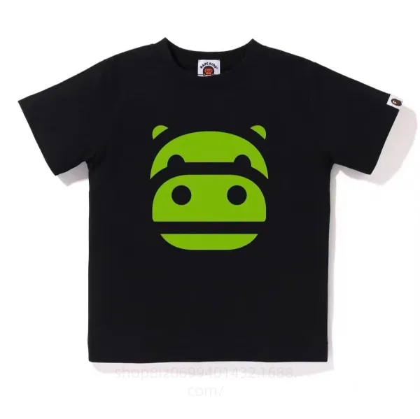 A Bathing Ape Kids BAPE Kids Green Ape Head T-Shirt Black - 1
