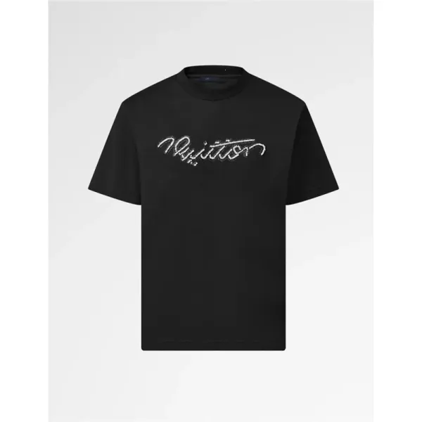 Louis Vuitton Signature Script Embroidered Black T-Shirt - 1