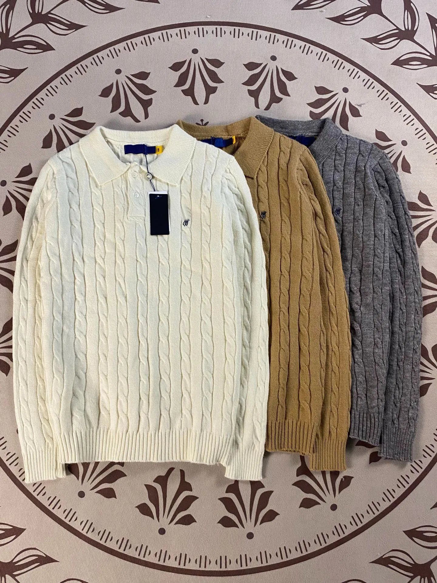 Polo Ralph Lauren Cable Knit Collared Sweater Gray - 9