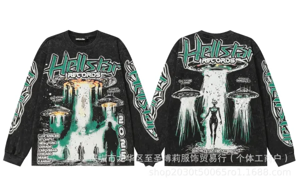 Hellstar Records UFO Invasion Long Sleeve T-Shirt Black - 1