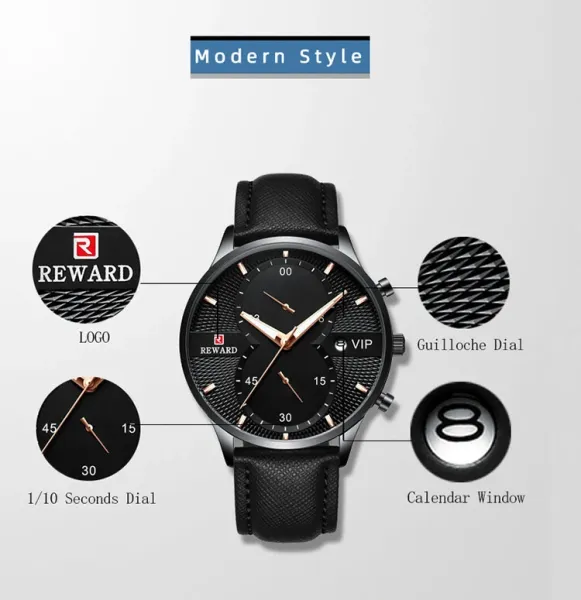 Design Reward VIP Chronograph Rose Gold Brown Leather Watch Watches - 6