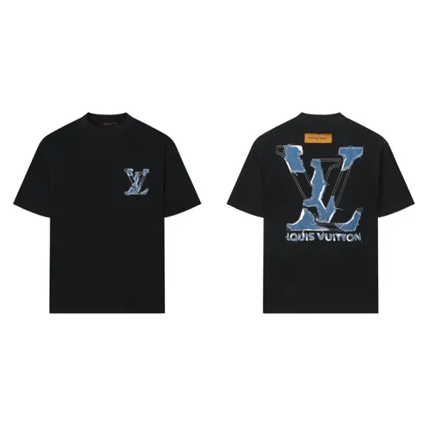 Louis Vuitton Distressed Monogram Logo T-Shirt Black - 1