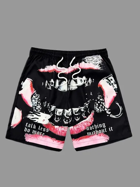 Design Mouth Print Graphic Swim Shorts Black - 1