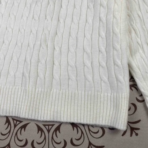Design Cable Knit V-Neck Sweater White - 10