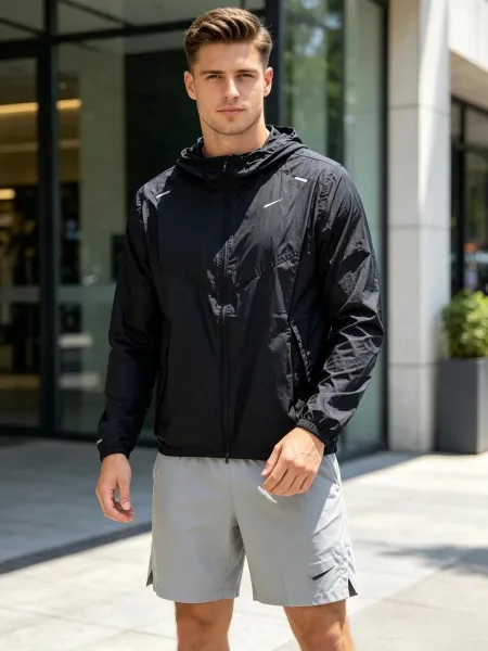 Nike Windrunner Hooded Jacket White + Black Shorts Windbreaker - 4