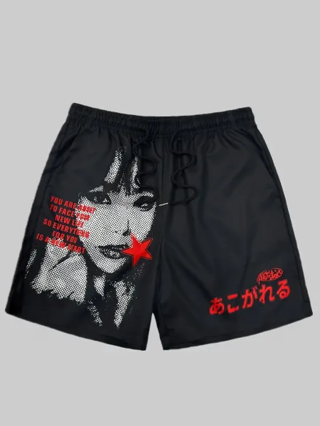 Design Puzzle Print Drawstring Shorts Black - 6