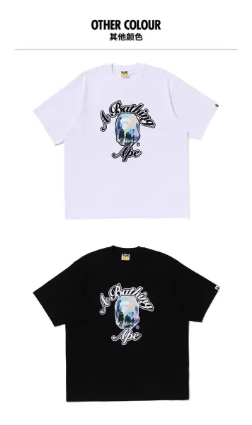 A Bathing Ape Skull Graphic T-Shirt White and Black - 1