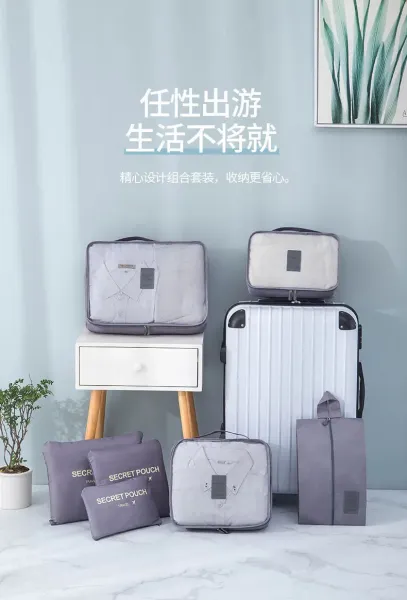 Design Secret Pouch Travel Organizer Set Navy Blue Packing Cubes Travel Bags - 6
