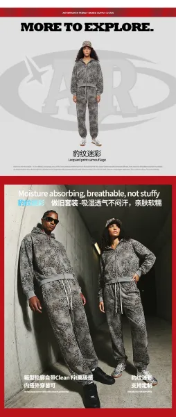 Design Leopard Print Heavyweight Fleece Zip-Up Hoodie and Sweatpants Set - 3
