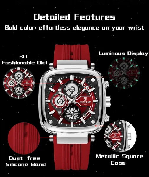 Design Reward VIP Chronograph Black Rubber Strap Watch Watches - 9