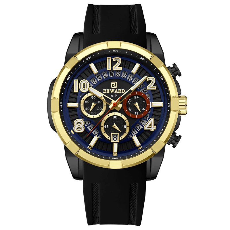 Reward VIP Chronograph Gold-Trimmed Black Silicone Strap Watch