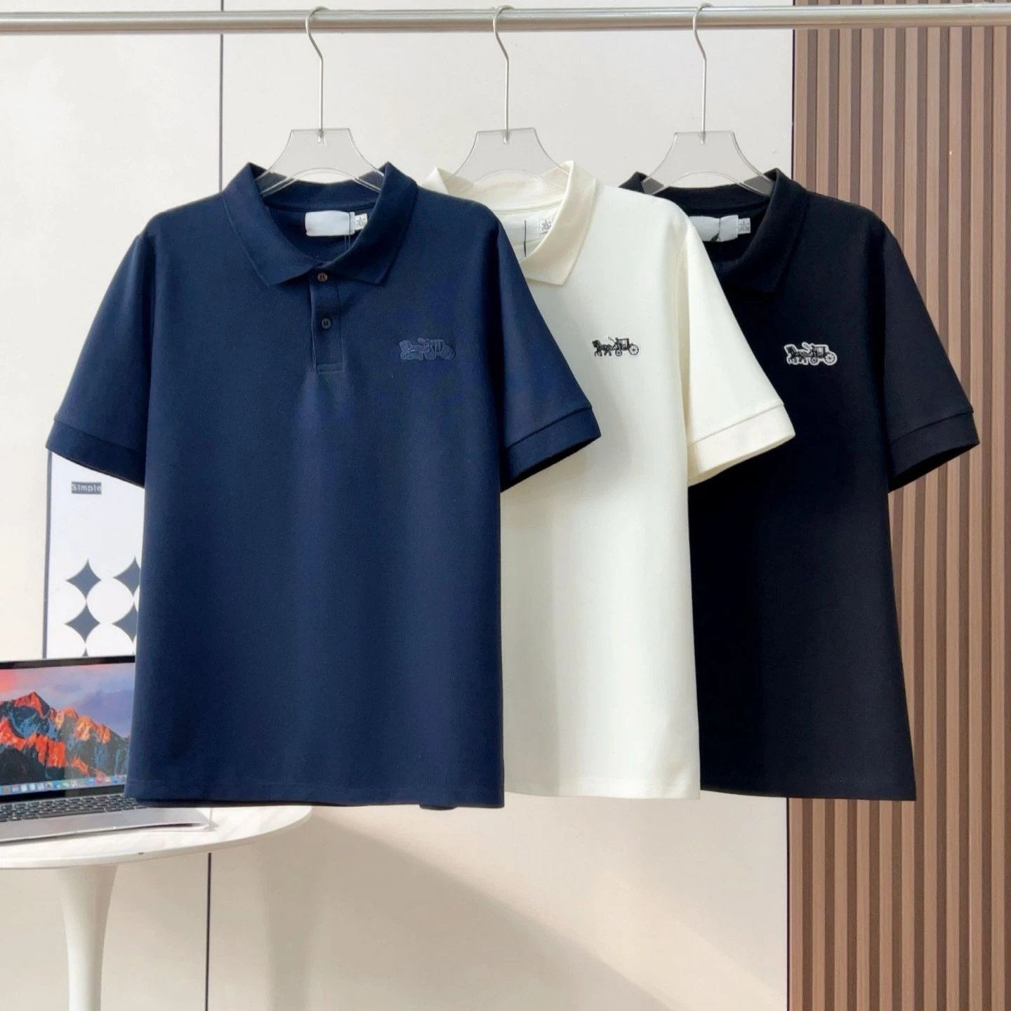 CH蔻家正确高版本棉质经典马车字母logo纯色翻领男女短袖polo衫