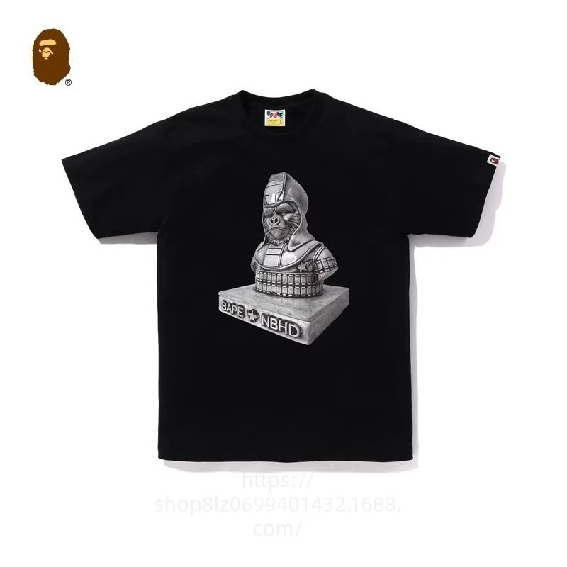 A Bathing Ape NBHD Statue Print Black T-Shirt