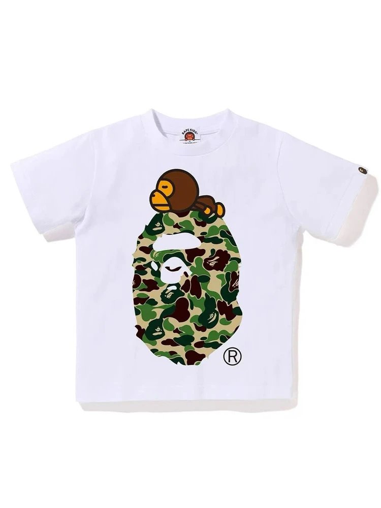 A Bathing Ape Baby Milo Camo Ape Head White T-Shirt - 7