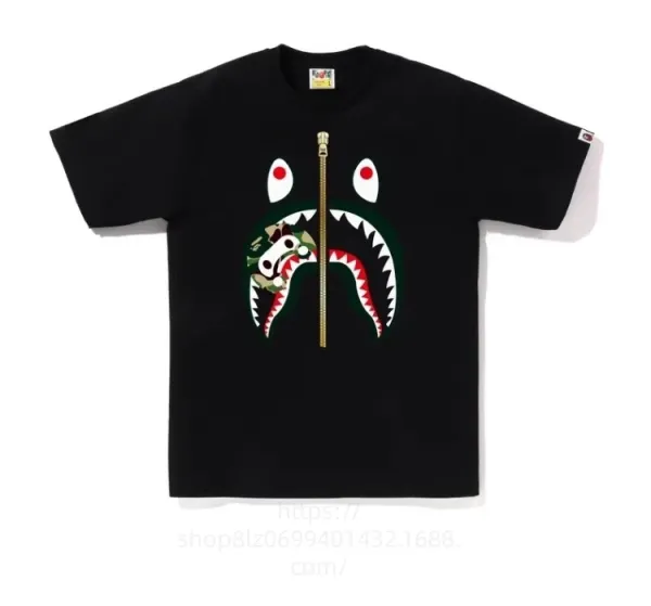 A Bathing Ape Shark Zipper T-Shirt Black - 1