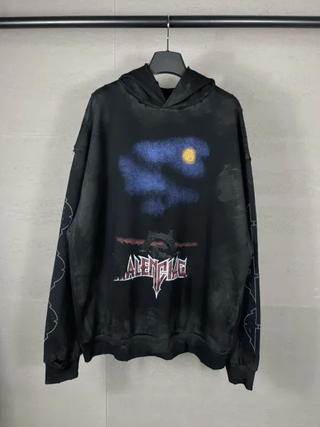 Balenciaga Distressed Logo Hoodie Black - 11