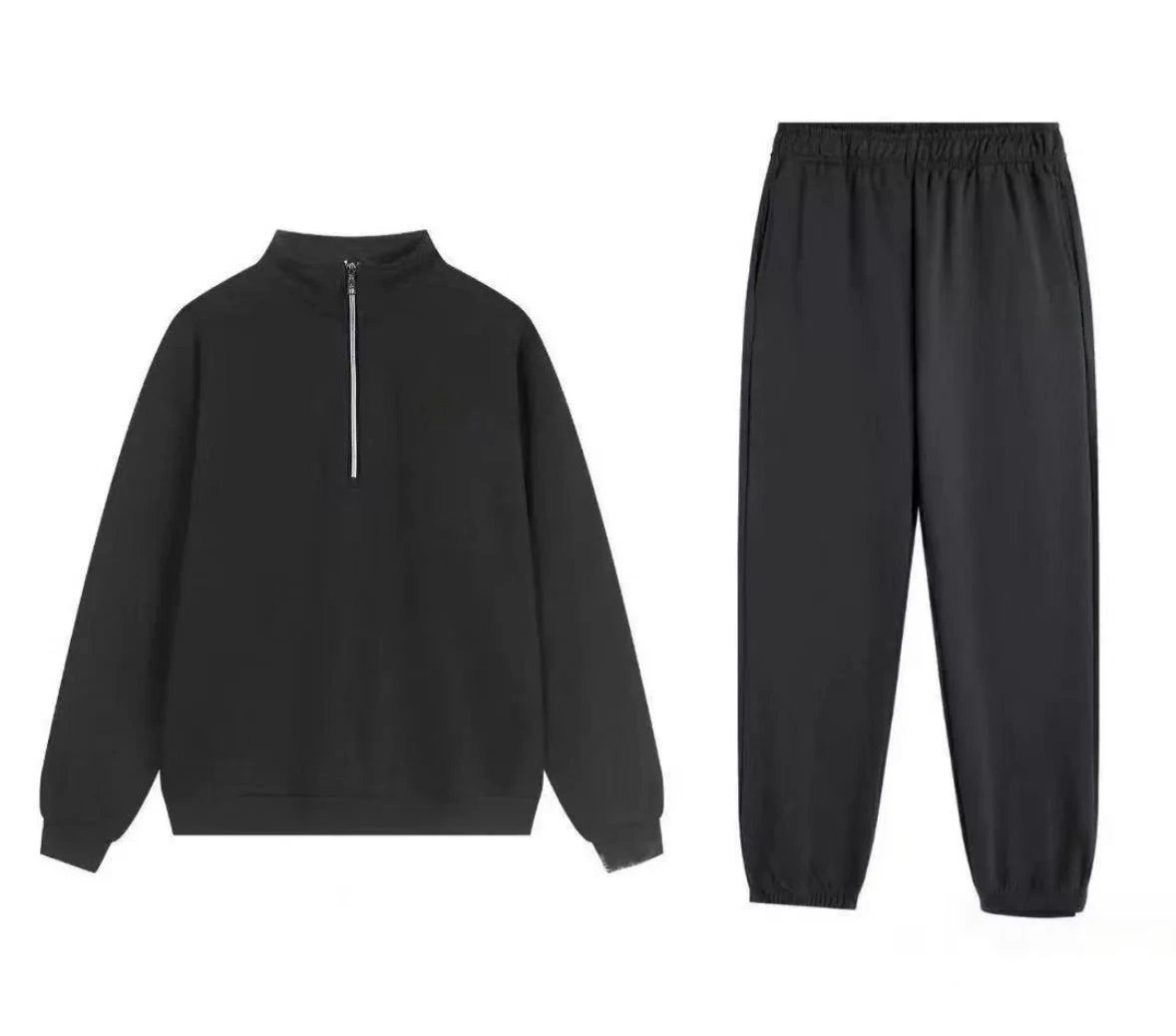 Design Minimalist Gray Sweat Set: Half-Zip Pullover, Hoodie, Crewneck Top & Wide-Leg Sweatpants - 8
