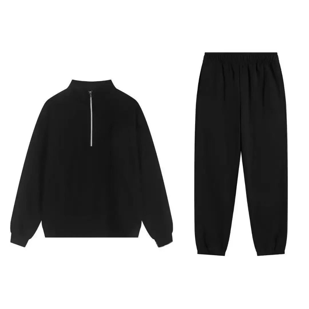 Design Minimalist Gray Sweat Set: Half-Zip Pullover, Hoodie, Crewneck Top & Wide-Leg Sweatpants - 10