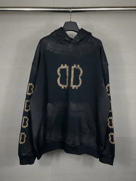 Balenciaga Distressed Logo Hoodie Black - 43