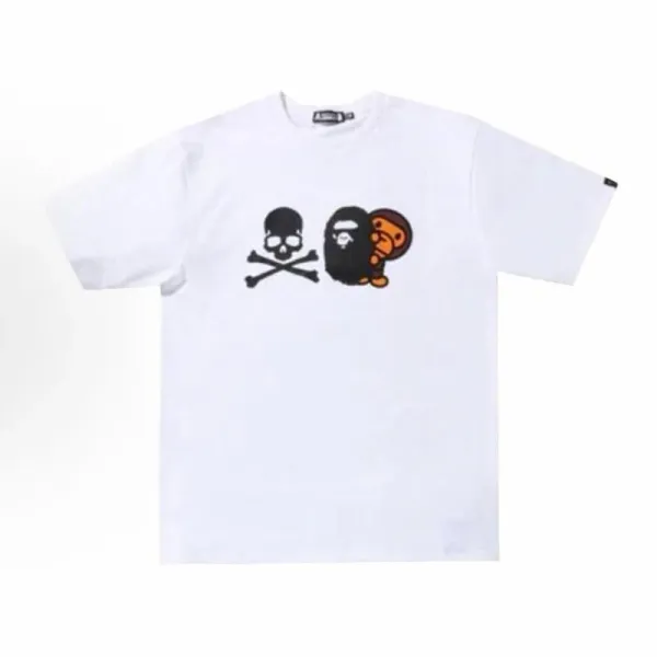 A Bathing Ape Skull & Ape Head Graphic White T-Shirt - 1