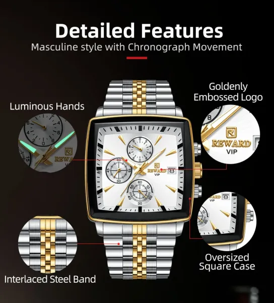 Design Reward VIP Chronograph Black and Gold Stainless Steel Watch Watches - 10