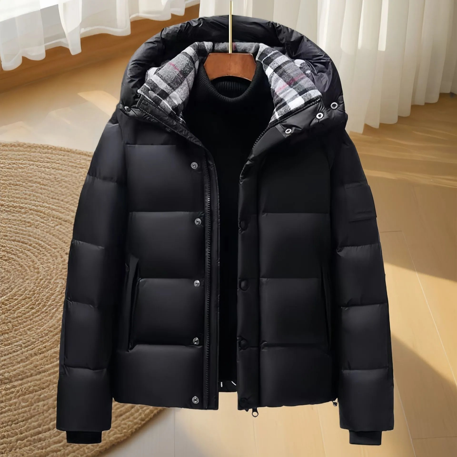 Design BOA BAE Down Jacket Black with Plaid Hood Trim Down Jacket - 6