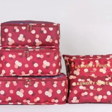 Design Floral Print Laundry Pouch Set Red Multicolor Travel Bags - 1
