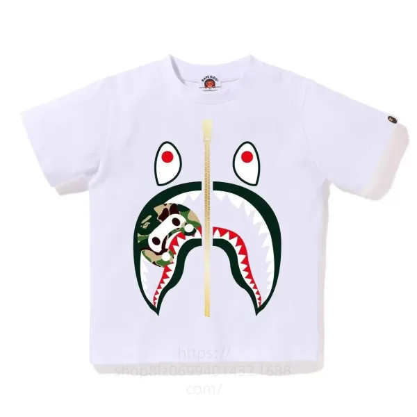 A Bathing Ape Shark Face Zipper T-Shirt White - 1