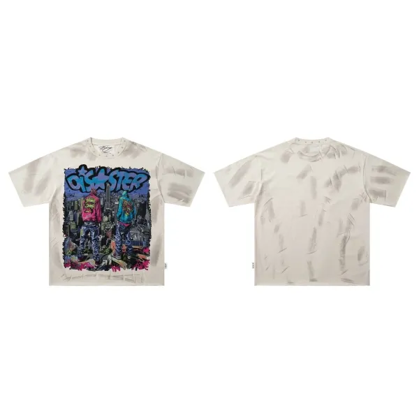 Design Disaster T-Shirt Off-White Washed Beige Graphic Tee Tops.t Shirts - 1