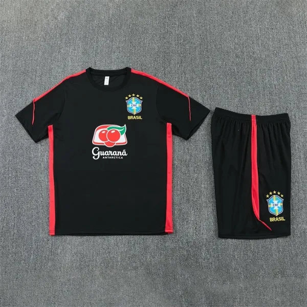 CBF Brazil Training Kit Black with Red Accents Jersey and Shorts Set - 1