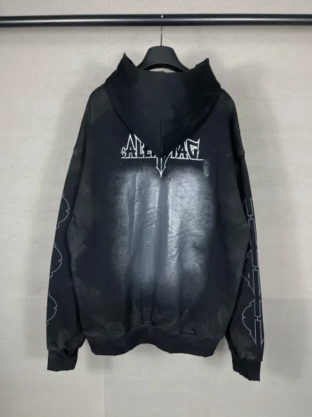 Balenciaga Distressed Logo Hoodie Black - 12