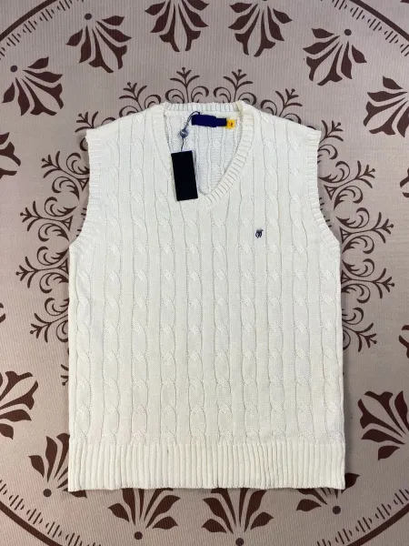 Polo Ralph Lauren Cable Knit V-Neck Vest White Gray Navy Vest Top - 7