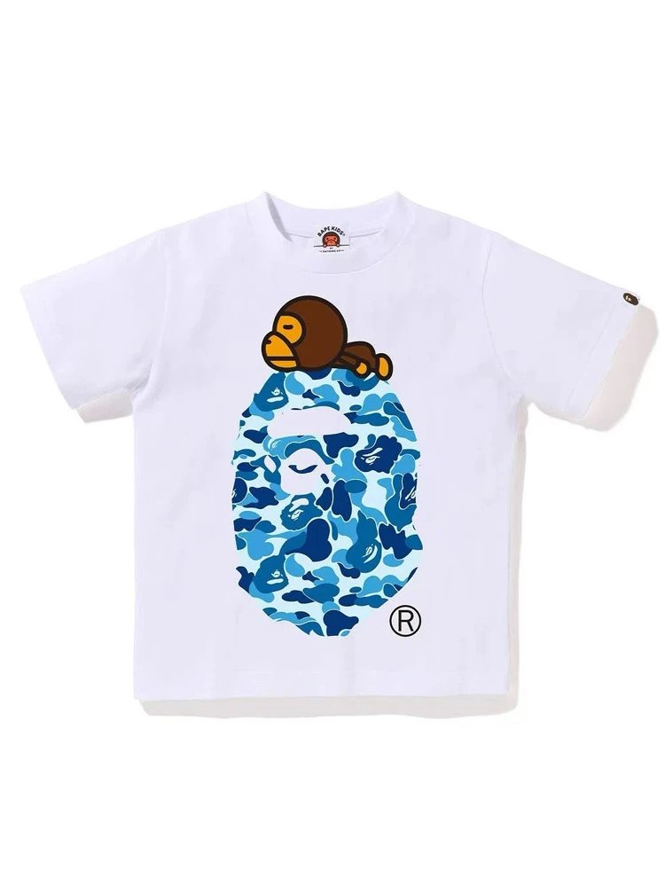 A Bathing Ape Baby Milo Camo Ape Head White T-Shirt - 6