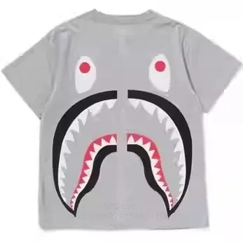 A Bathing Ape Shark Face Graphic T-Shirt Gray - 1