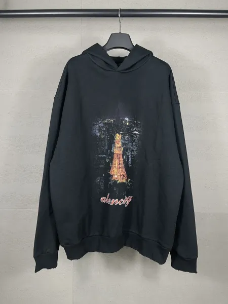 Balenciaga Distressed Logo Hoodie Black - 21