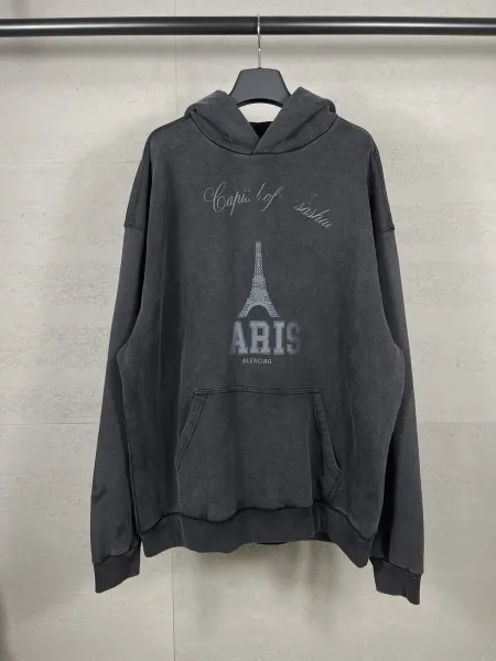 Balenciaga Distressed Logo Hoodie Black - 27