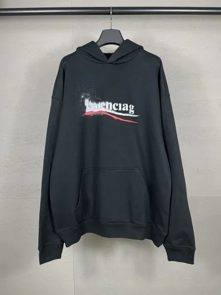 Balenciaga Distressed Logo Hoodie Black - 35